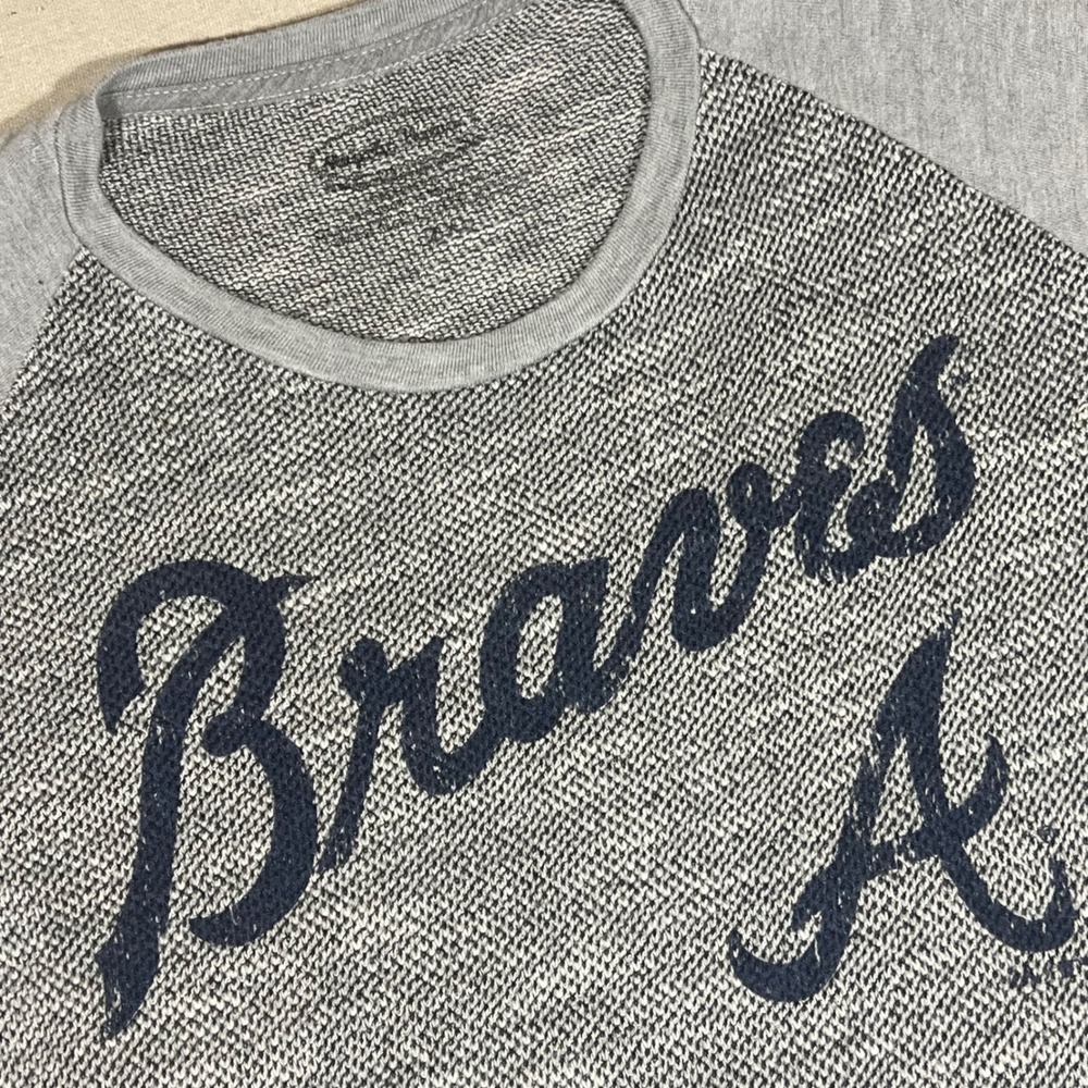 Braves Baseball XXL‎ Knit Raglan Shirt MLB Gray 3/4 Sleeve Top Womens